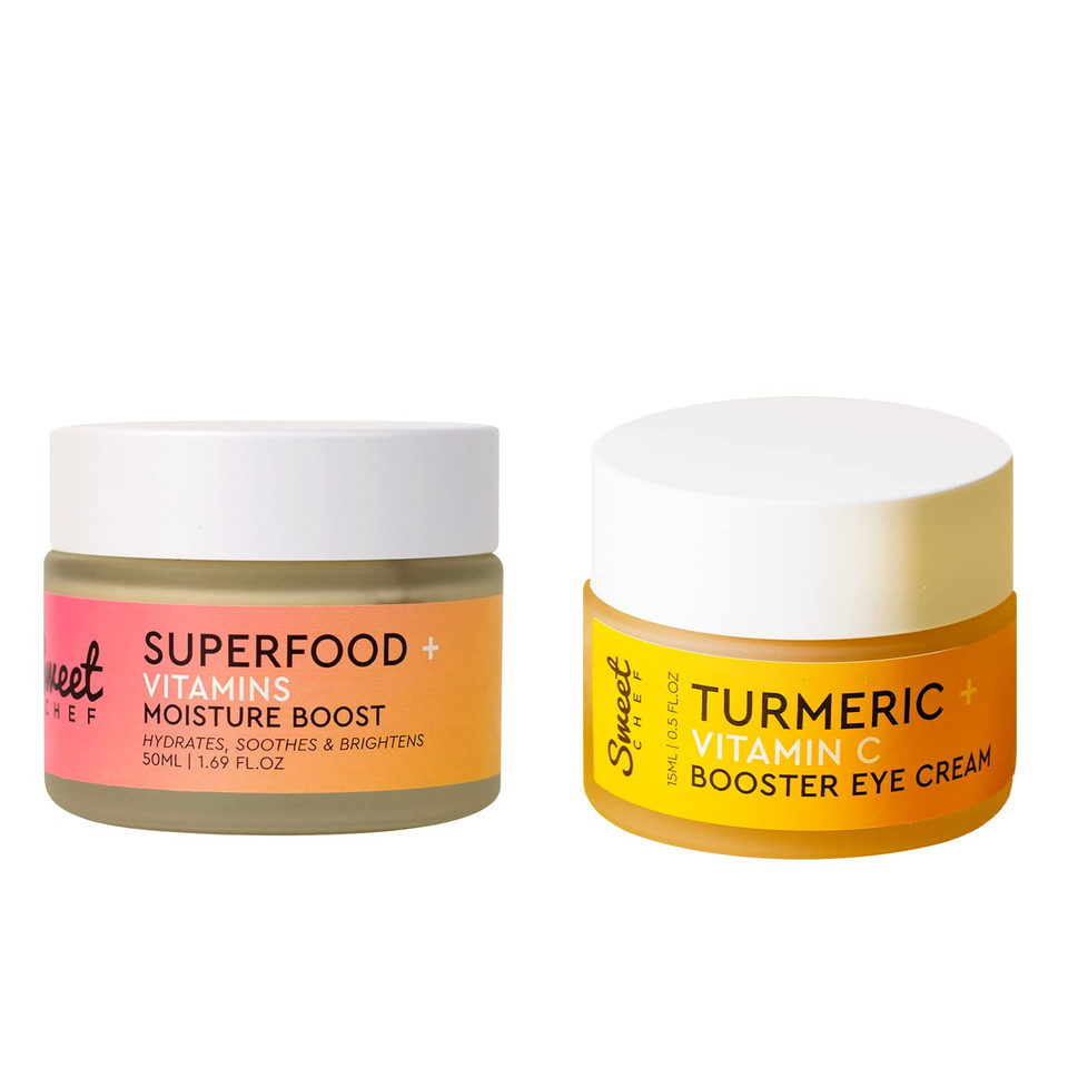 Sweet Chef Turmeric + Vitamin C Booster Hydrating Eye Cream (15Ml / 0.5 Oz) Bundled With Superfood + Vitamins Moisture Boost Moisturizing Facial Cream (50Ml / 1.69 Fl Oz)