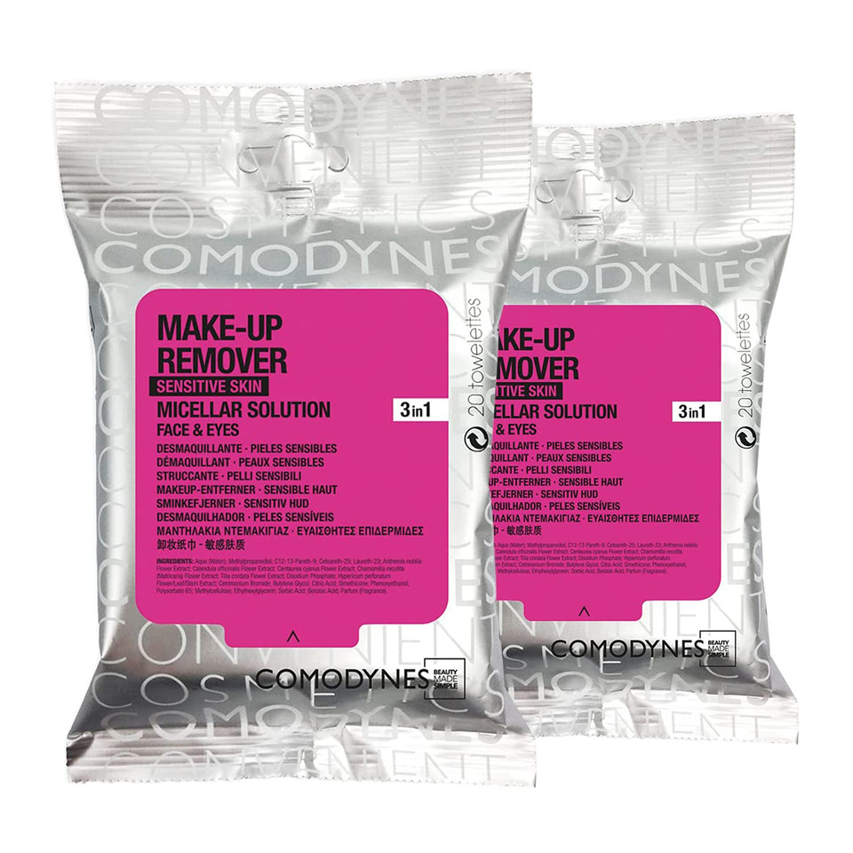 (2 Pack) Comodynes Makeup Remover Wipes Sensitive Skin 40 Units - Friendly Active Ingredients And Natural Extracts