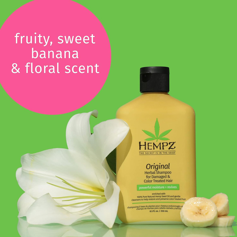 Hempz, Original Herbal Shampoo, Sweet Banana And Floral Scent, Damaged Or Color Treated Hair, 8.5 Oz
