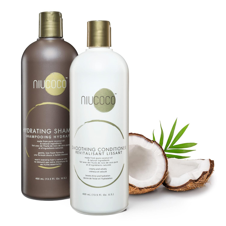 Niucoco Hydrating Shampoo And Conditioner With Coconut Oil, Orchid Extract, Green Tea Extract, & Vitamin E, Vegan Moisturizing Shampoo Conditioner For Color Retention & Hair Damage Repair, 400 Ml