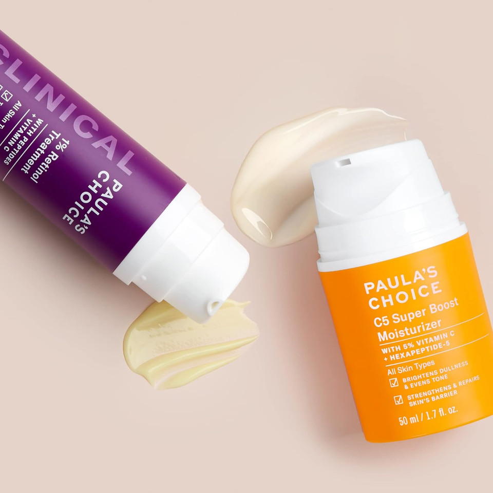 Paula'S Choice Clinical 1% Retinol Treatment + C5 Super Boost 5% Vitamin C Moisturizer, For Discoloration, Deep Wrinkles & Dark Spots, Fragrance-Free & Paraben-Free, Set Of 2