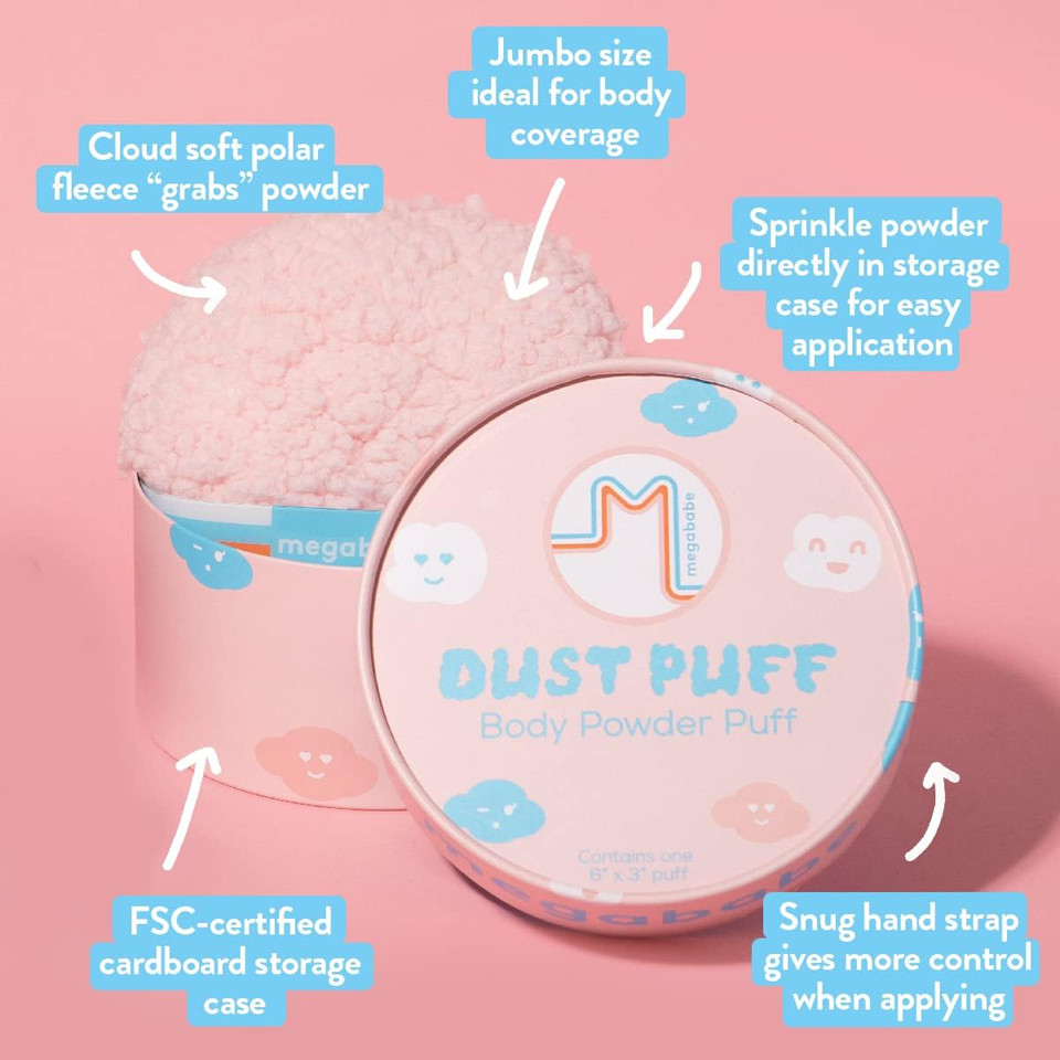 Megababe Sweat Absorbing 2-Piece Bundle - Body Dust Powder 6 Oz & Dust Puff | Sweat-Absorbing, Talc-Free