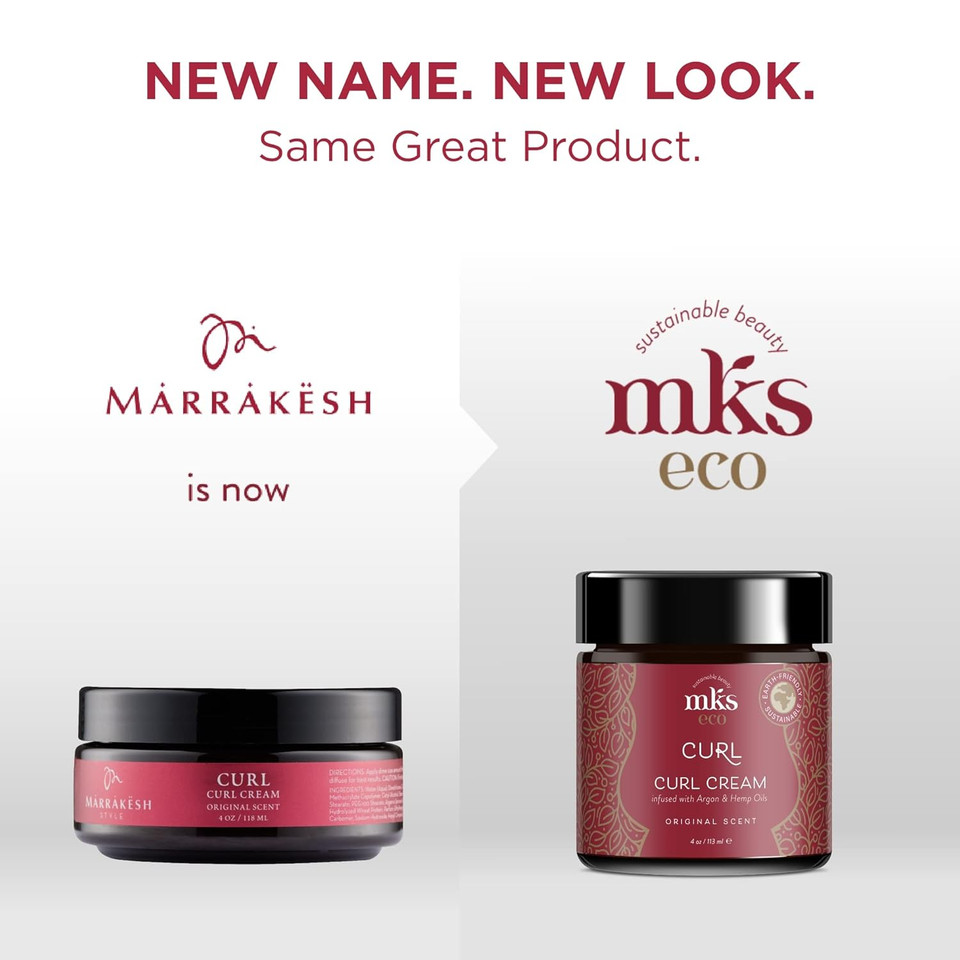 Mks Eco Curl, Original Scent - 4 Oz - Curl Cream - Define Curls, Eliminate Frizz & Flyaways - Jojoba, Hemp Seed & Moroccan Argan Oil - Vegan & Cruelty Free