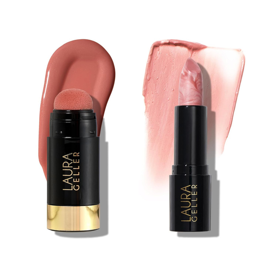 Laura Geller New York Serum Blush Cheek Tint, Refreshing Rose + Italian Marble Sheer Hydrating Lipstick, Berry Vanilla