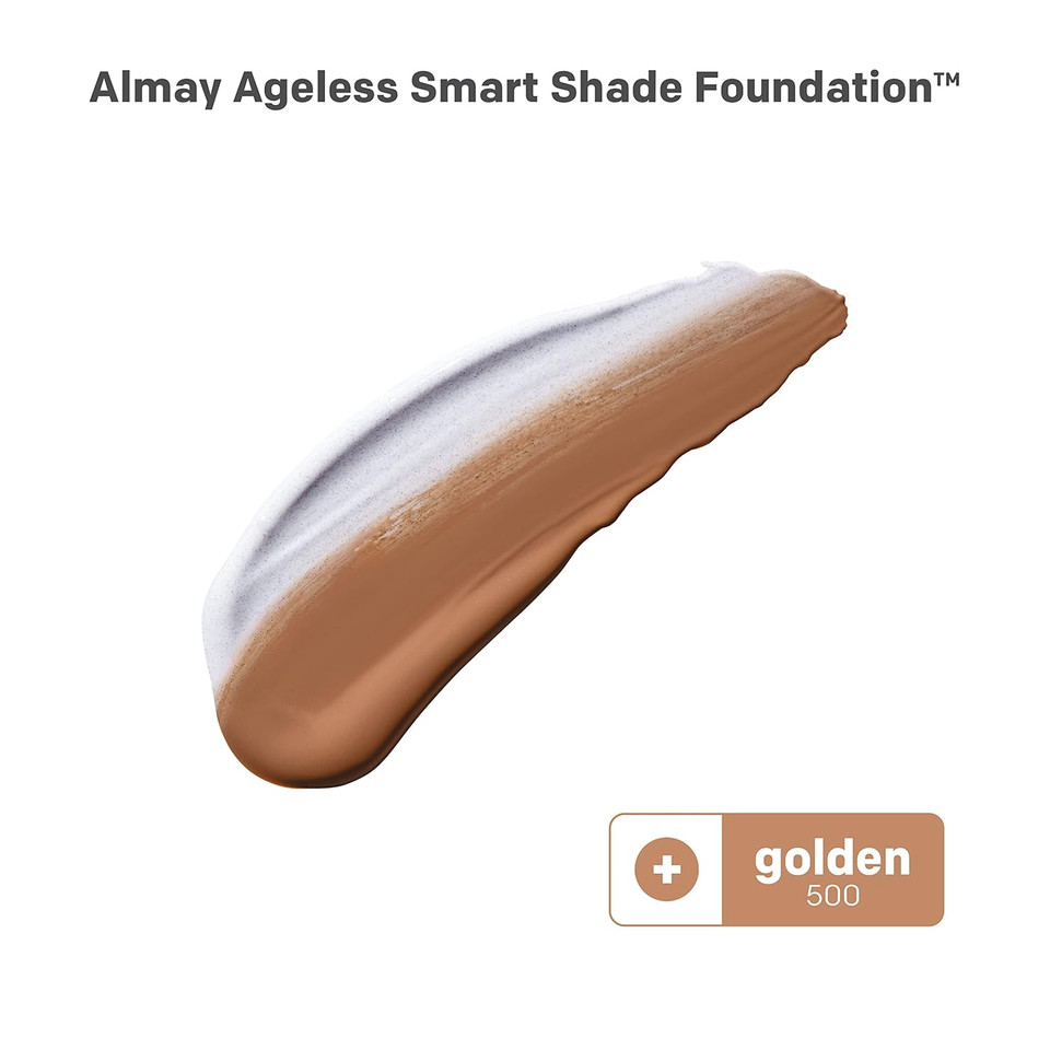 Almay Anti-Aging Foundation, Smart Shade Face Makeup With Hyaluronic Acid, Niacinamide, Vitamin C & E, Hypoallergenic-Fragrance Free, 500 Golden, 1 Fl Oz (Pack Of 1)
