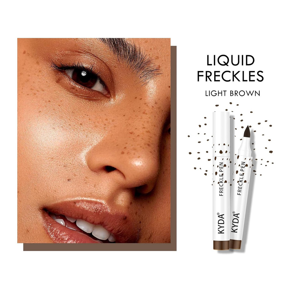 Kyda 2 Colors Freckle Pen,Natural Lifelike Freckle Makeup Pen Magic Freckle Color,Waterproof Longlasting Soft Dot Sopt Pen,For Natural Effortless Sunkissed Makeup-Dark Brown&Light Browna-Light Brown+Dark Brown