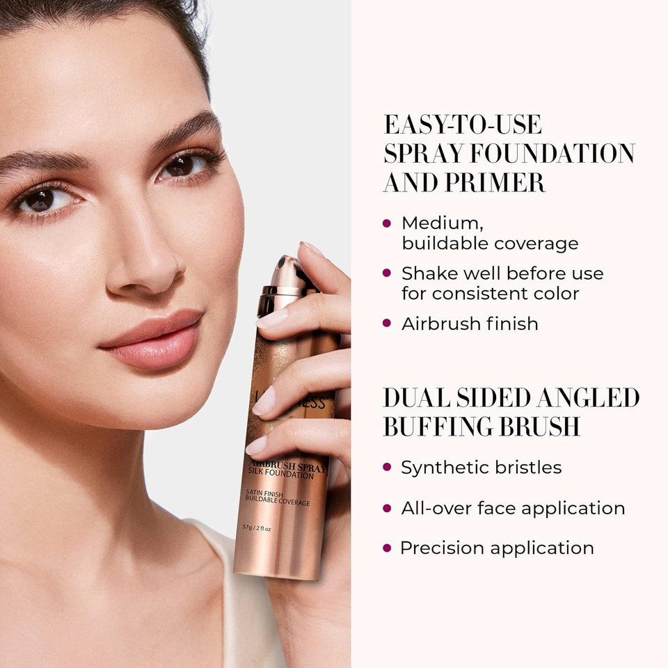 Luminess Silk Airbrush Spray Foundation Makeup Starter Kit - Full Coverage Foundation, Primer & Dual-Sided Buffing Brush - Buildable Coverage, Anti-Aging Formula Hydrates & Moisturizes (Shade - Deep Dark)Deep Dark - 140