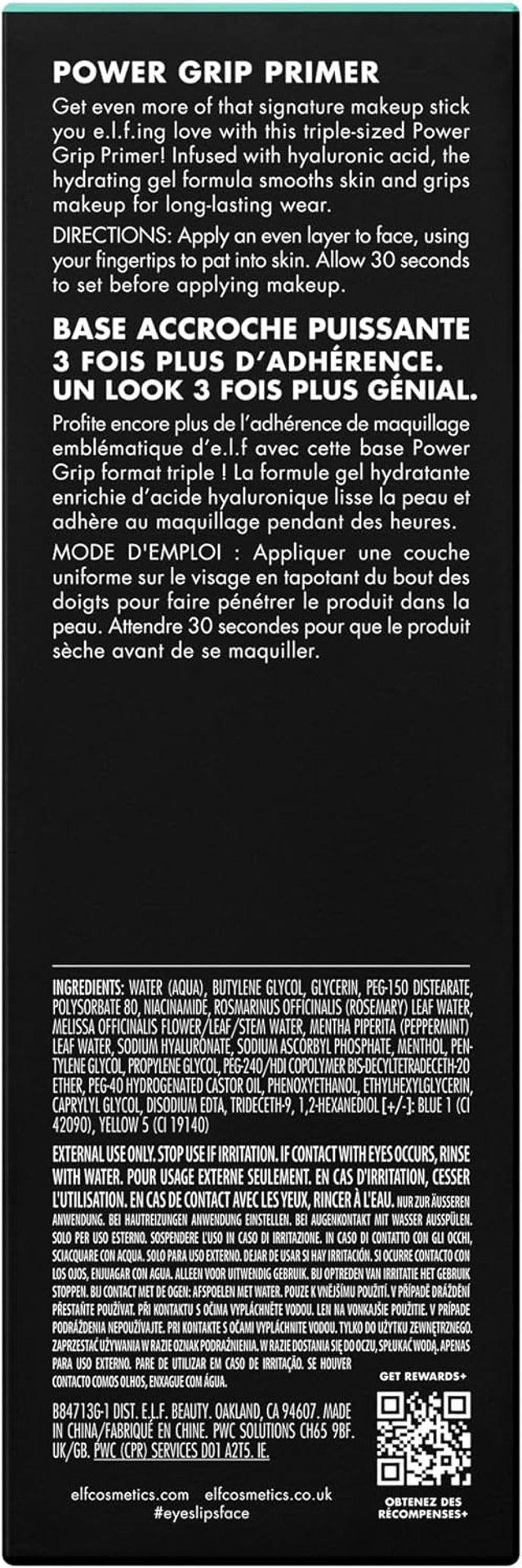 e.l.f. Power Grip Primer + 4% Niacinamide, Gel-Based & Hydrating Face Primer, Evens Skin & Brightens, Grips Makeup, Vegan & Cruelty-Free, 0.811 Fl Oz e.l.f. Power Grip Primer + 4% Niacinamide, Gel-Based & Hydrating Face Primer, Evens Skin & Brightens, Grips Makeup, Vegan & Cruelty-Free, 0.811 Fl Oz