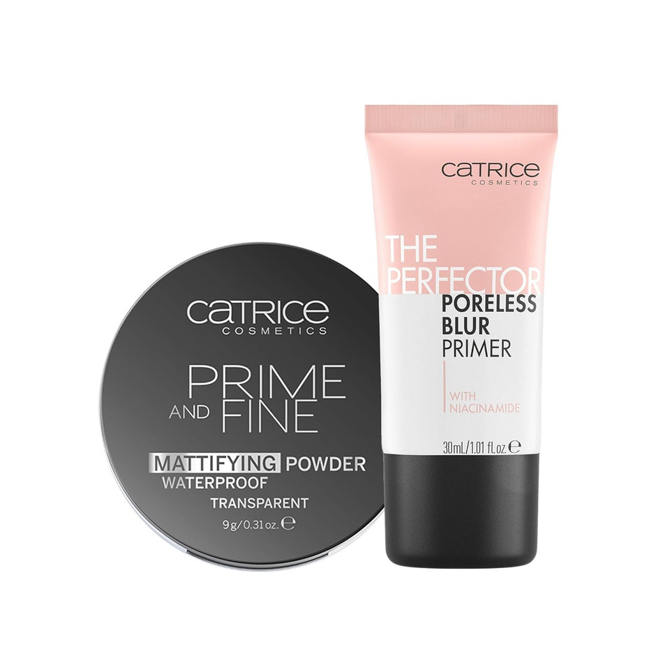 Catrice | Prime & Fine Mattifying Powder Waterproof 10 & Perfector Poreless Primer Bundle | Full Coverage Makeup | Vegan & Cruelty Free