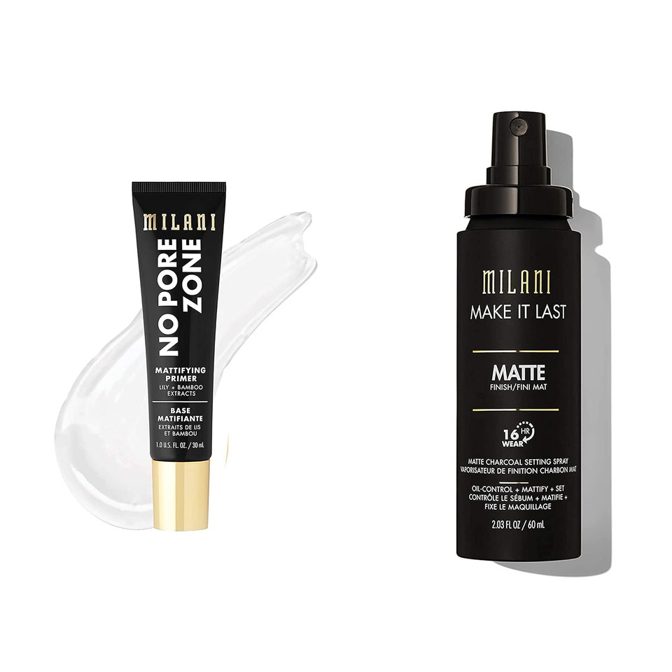 Milani No Pore Zone Mattifying Primer And Make It Last Charcoal Matte Setting Spray