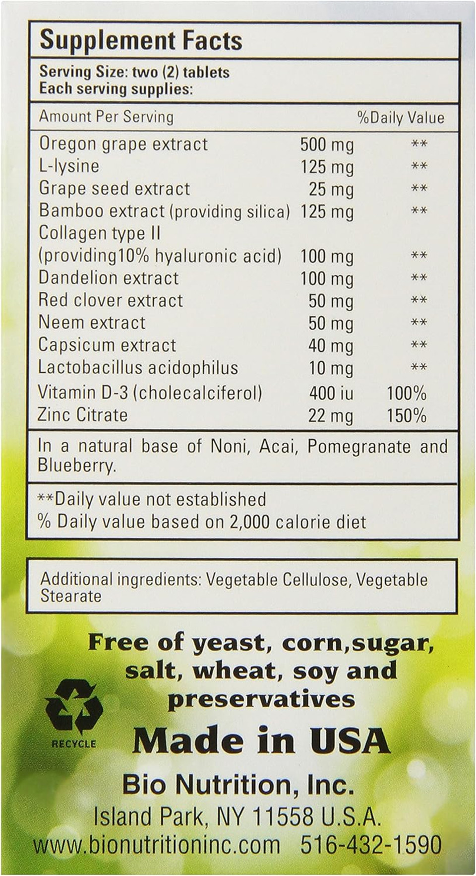 Bio Nutrition Skin Wellness Tabs, 60 Count