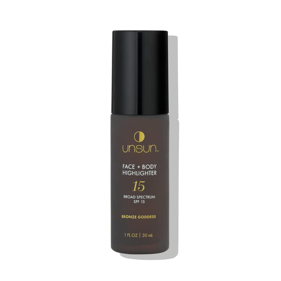 Unsun Face & Body Mineral Highlighter With Broad Spectrum Spf 15 - Liquid Illuminator Makeup, Adds Natural Glow - 1 Fl Oz, Bronze Goddessbronze Goddess