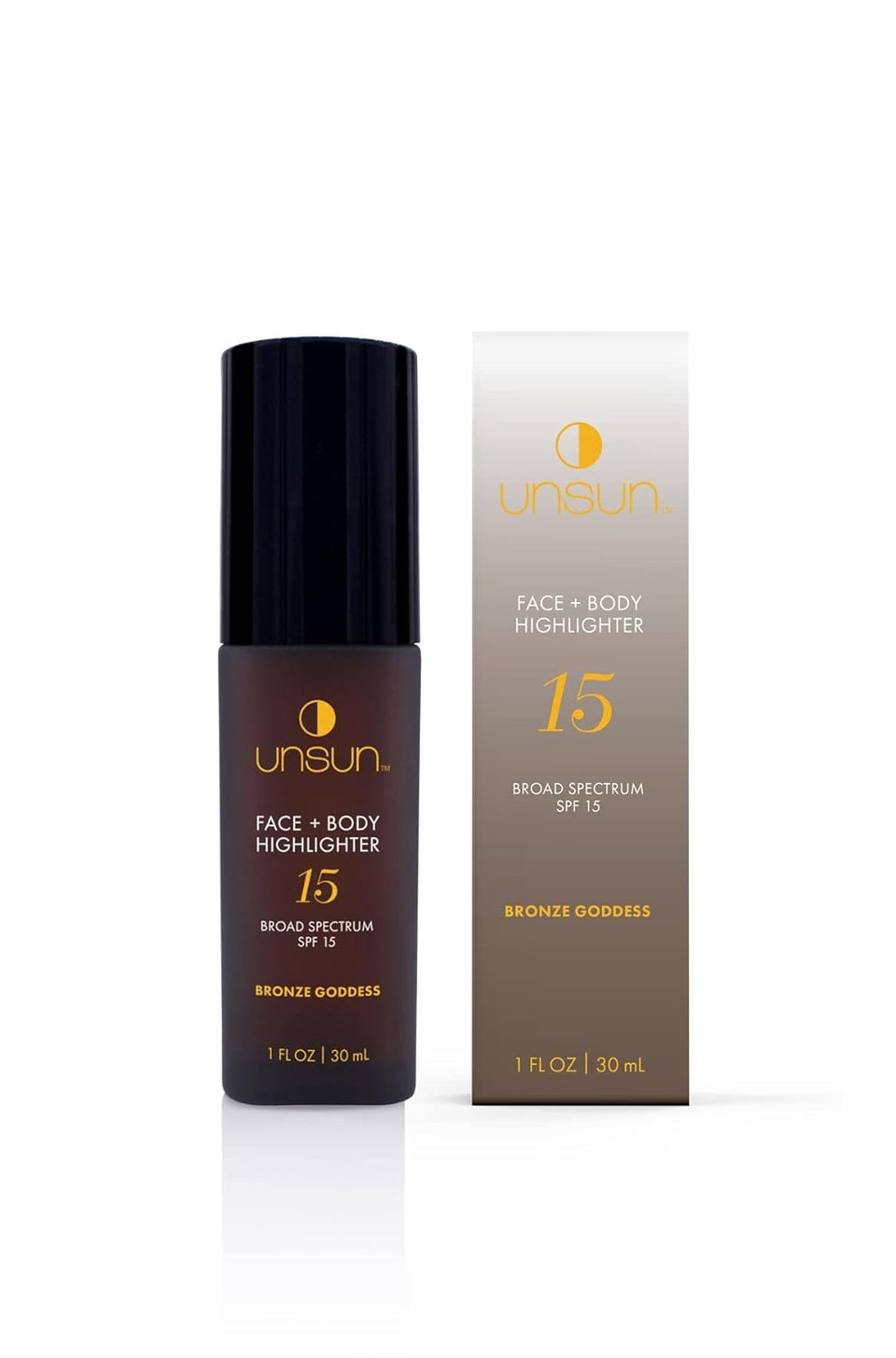 Unsun Face & Body Mineral Highlighter With Broad Spectrum Spf 15 - Liquid Illuminator Makeup, Adds Natural Glow - 1 Fl Oz, Bronze Goddessbronze Goddess