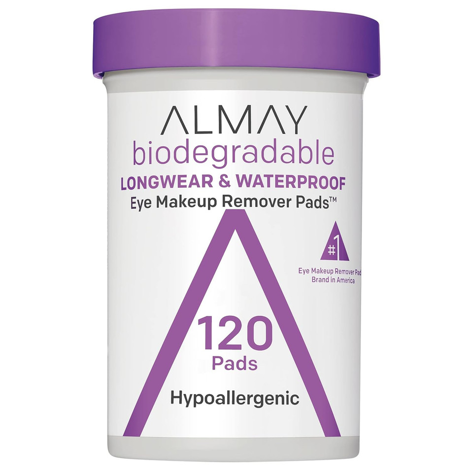 Almay Eye Makeup Remover Pads, Gifts For Women, Stocking Stuffers, Biodegradable Longwear & Waterproof, Hypoallergenic, Cruelty Free-Fragrance Free Cleansing Wipes, 120 Pads (Pack Of 1)