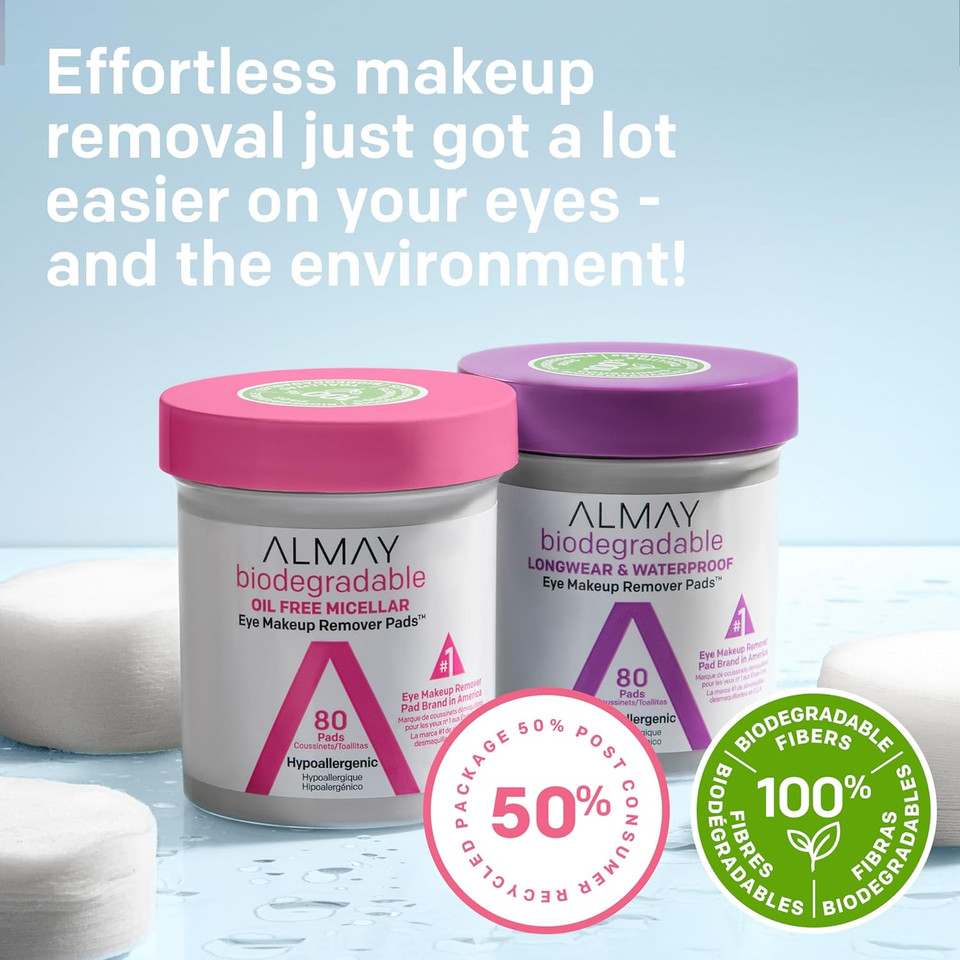 Almay Eye Makeup Remover Pads, Gifts For Women, Stocking Stuffers, Biodegradable Longwear & Waterproof, Hypoallergenic, Cruelty Free-Fragrance Free Cleansing Wipes, 120 Pads (Pack Of 1)
