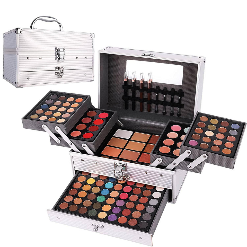 132 Color All In One Makeup Kit,Professional Makeup Case Set For Teen Girls, Multicolor Eyeshadow Palette(006N2-Silver)Multicolor