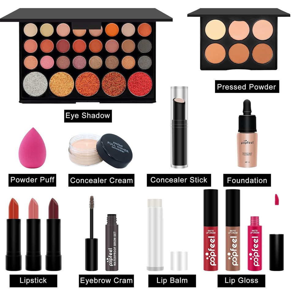 All-In-One Makeup Full Gift Set For Women, Include Makeup Brush, Eyeshadow Palette, Lip Gloss Set, Lipstick, Blush, Foundation, Concealer, Mascara, Eyebrow Pencil