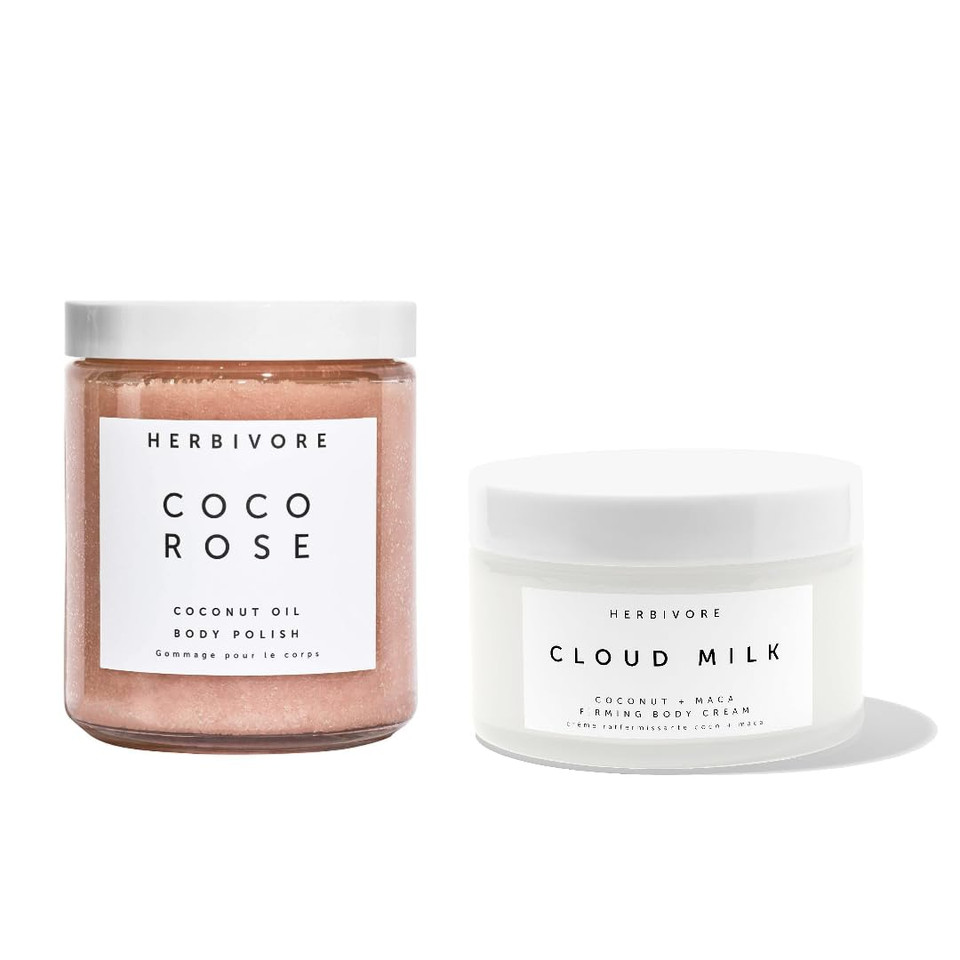 Herbivore Smooth & Moisturize Body Bundle- Coco Rose Exfoliating Body Scrub & Cloud Milk Coconut + Maca Body Cream