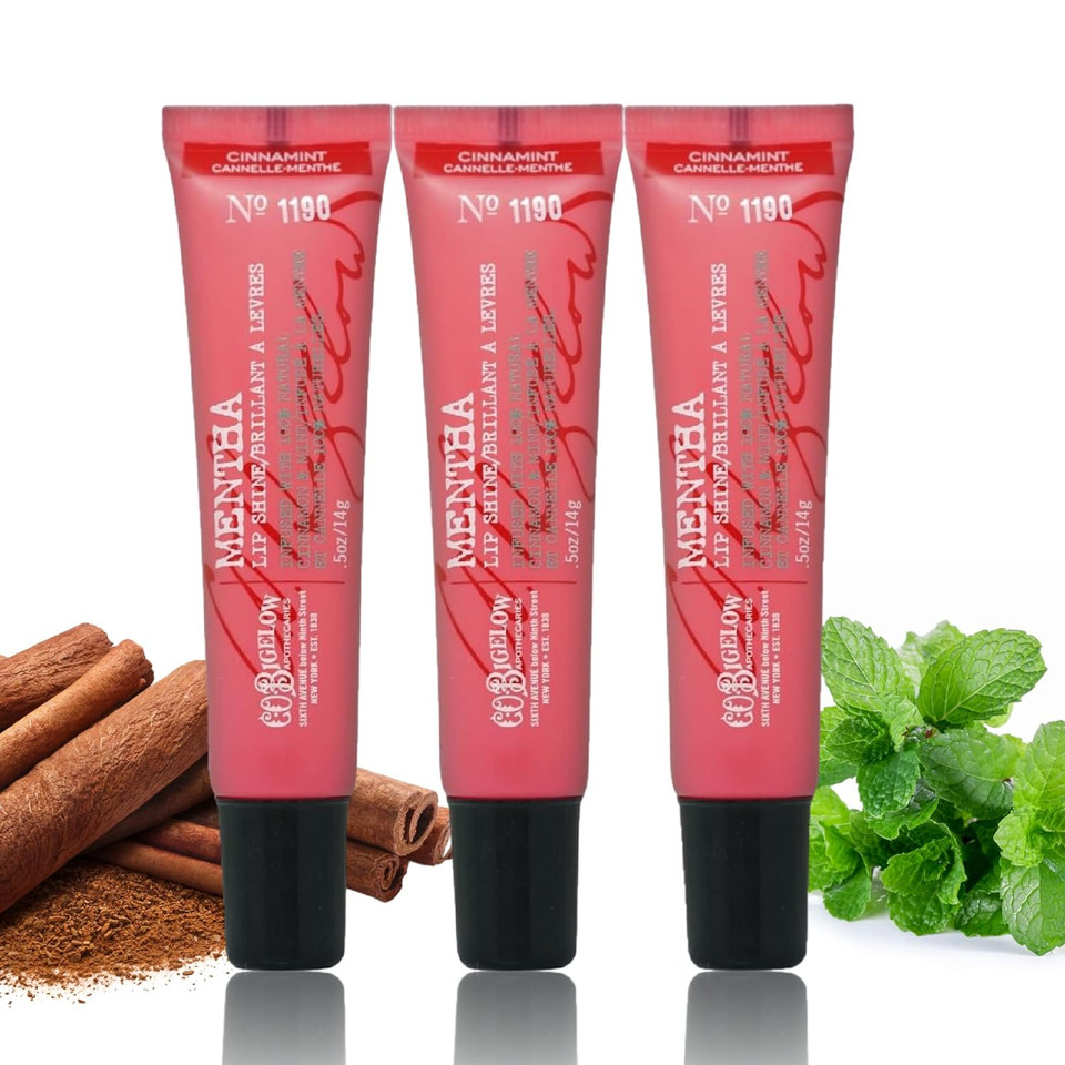 C.O. Bigelow Cinnamint Mentha Lip Shine Lip Balm Trio, Lip Gloss & Balm Tubes, 3 Pack, 0.5 Oz / 14G Each