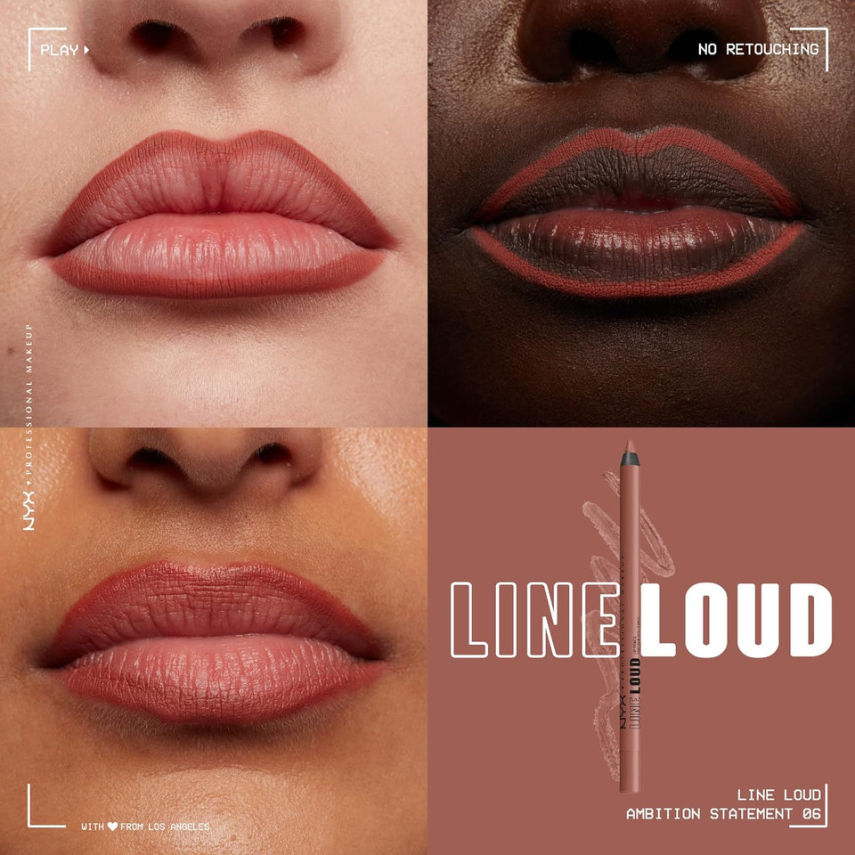 Nyx Professional Makeup Line Loud Lip Liner, Longwear And Pigmented Lip Pencil With Jojoba Oil & Vitamin E - Ambition Statement (Warm Peach Brown)06 Ambition Statement