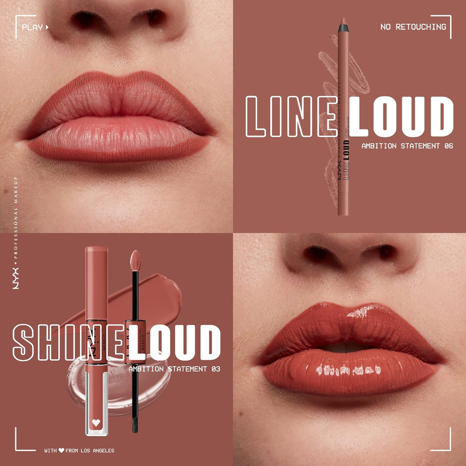 Nyx Professional Makeup Line Loud Lip Liner, Longwear And Pigmented Lip Pencil With Jojoba Oil & Vitamin E - Ambition Statement (Warm Peach Brown)06 Ambition Statement