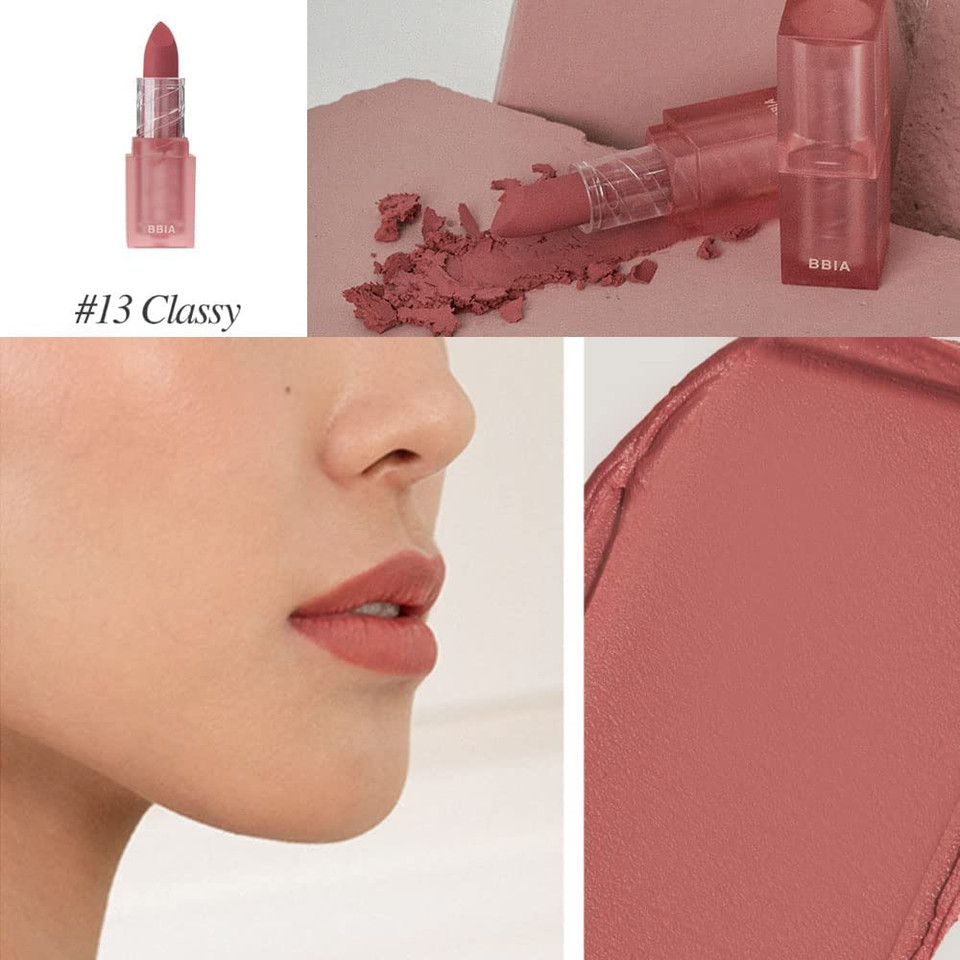 Bbia Last Powder Lipstick, Classy Edition - Powder Matte Lipstick, Full Coverage, Non-Drying Matte Finish, Weightless Velvet Texture, Long-Lasting, Mlbb, Vegan, Korea Lip Makeup (#13 Classy)13 Classy