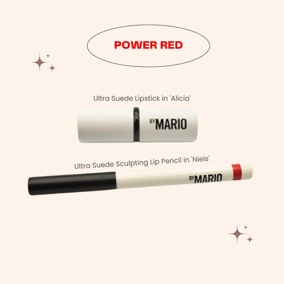 Makeup By Mario Mario'S Lip Lift Kit - Power Red: Ultra Suede Lipstick In Alicia And Sculpting Lip Pencil In Niels