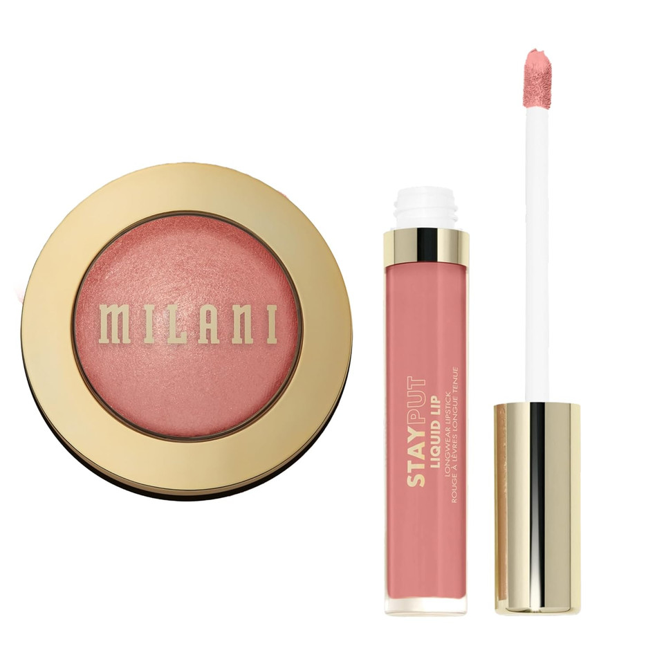 Milani Baked Blush - Petal Primavera + Stay Put Longwear Liquid Lipstick - Smudge-Proof, Kiss-Proof, And Fade-Resistant Formula For All-Day Wear - The Moment