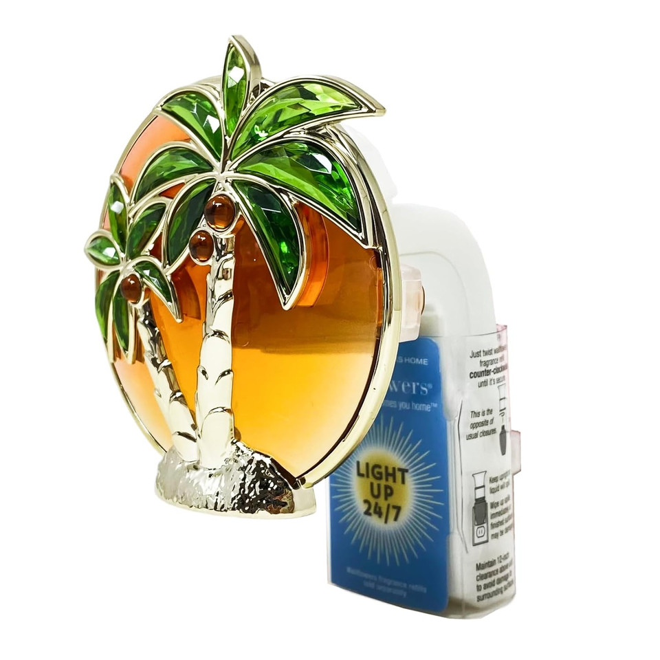 Bath & Body Works Palm Trees Sunset Nightlight Wallflowers Fragrance Plug And A Strawberry Lip Balm
