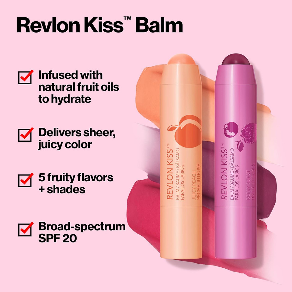 Revlon Lip Balm, Kiss Tinted Lip Balm, Face Makeup With Lasting Hydration, Spf 20, Infused With Natural Fruit Oils, 035 Berry Burst, 0.09 Oz035 Berry Burst