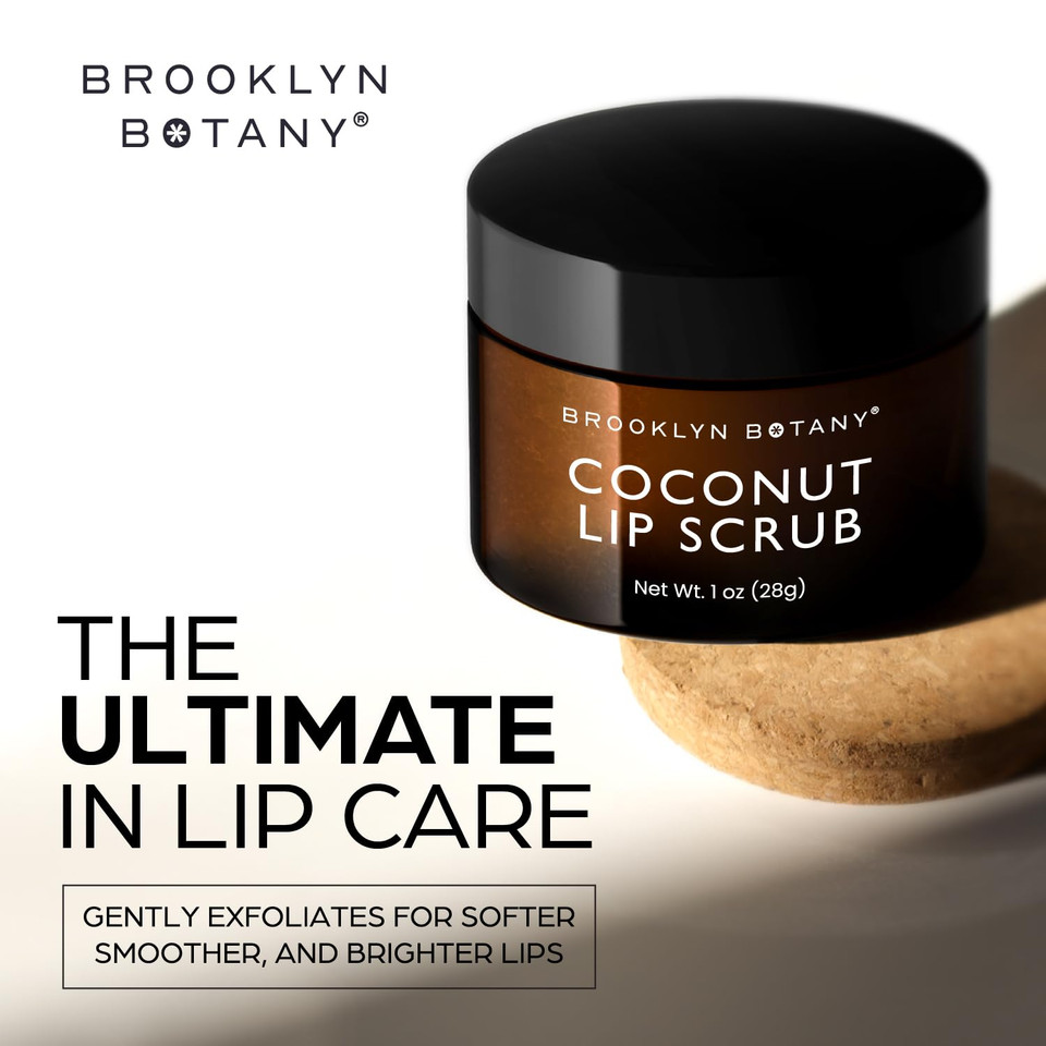 Brooklyn Botany Lip Scrub Exfoliator 1 Oz  Lip Moisturizer For Dry Lips And Chapped Lips  Gentle Lip Exfoliator For Smooth And Brighter Lips  Coconut Flavor
