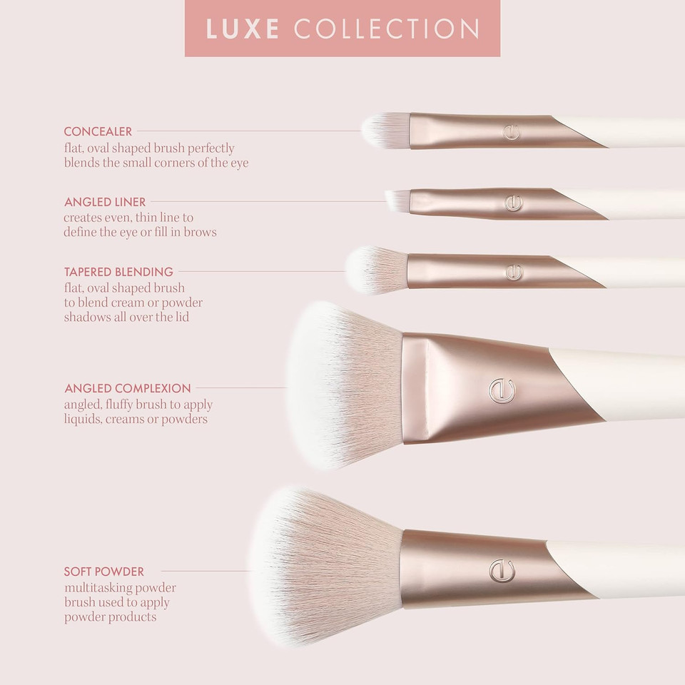 Ecotools Luxe Natural Elegance Professional Face Makeup & Foundation Brush Set, Premium Brush Kit For Face, Cheek, & Eye Makeup, Synthetic Makeup Brushes, Vegan & Cruelty-Free, 5 Piece Set