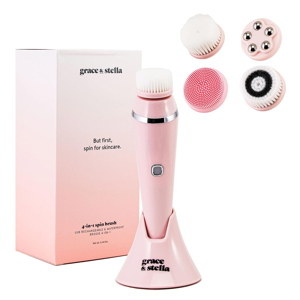 Facial Cleansing Brush - Facial Spin Brush - Face Brushes for Cleansing and Exfoliating - Spinning Face Cleansing Brush - Face Cleansing Face Wash Brush Electric by Grace and Stella (4 Brush Heads)