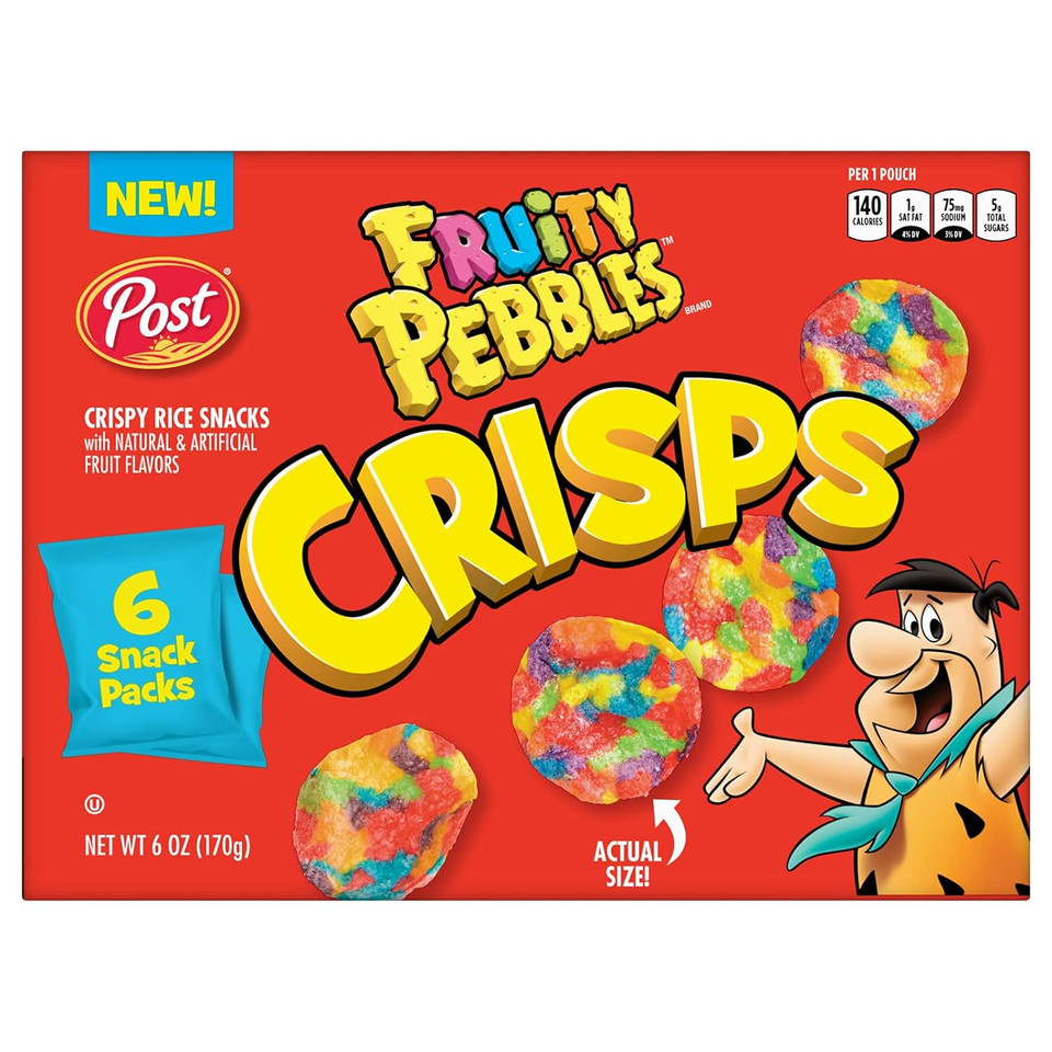New Post Fruity Pebbles Crisps, Portable Cereal Snack For Kids And Families, Gluten Free, 3 Count (Pack Of 1)