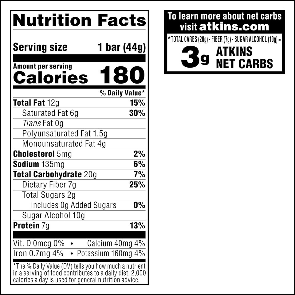 Atkins Snack Bar, Peanutty Overload, 8G Protein, 7G Fiber, 3G Net Carbs, Keto Friendly, 16 Count