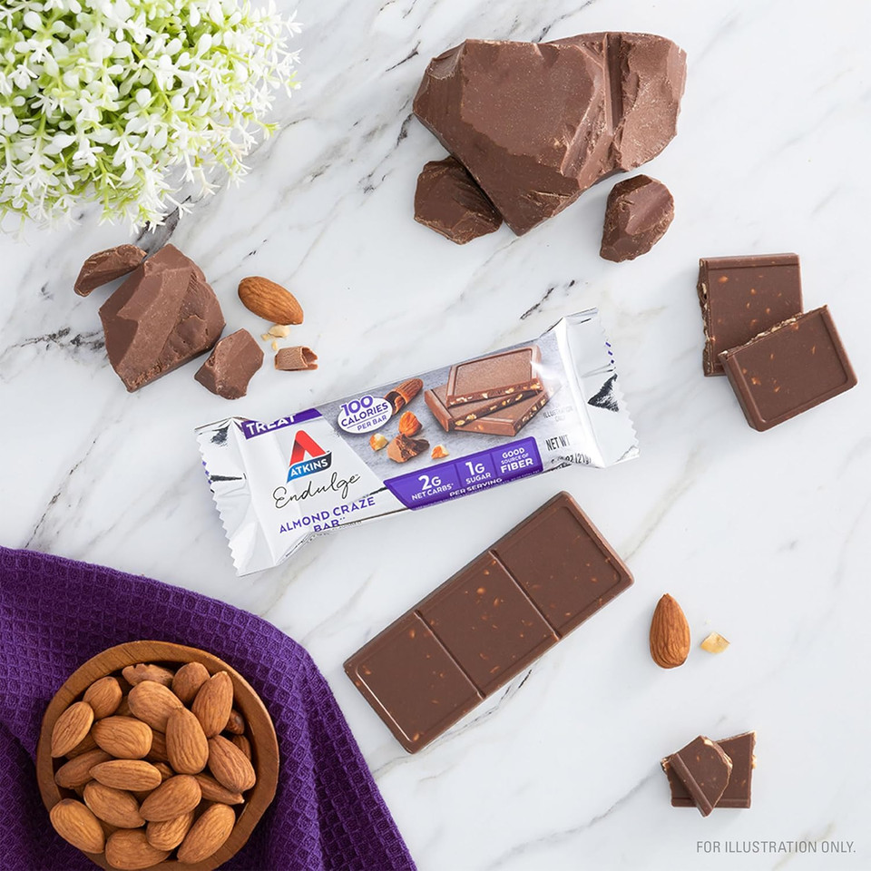 Atkins Endulge Treat, Almond Craze Bar, 2G Net Carbs, 1G Of Sugar, Good Source Of Fiber, Keto Friendly, 16 Count
