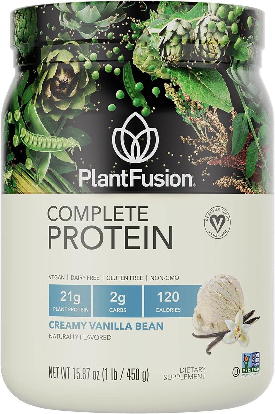 Plantfusion Complete Vegan Protein Powder - Plant Based Protein Powder With Bcaas, Digestive Enzymes And Pea Protein - Keto, Gluten Free, Soy Free, Non-Dairy, No Sugar, Non-Gmo - Vanilla Bean 1 Lb