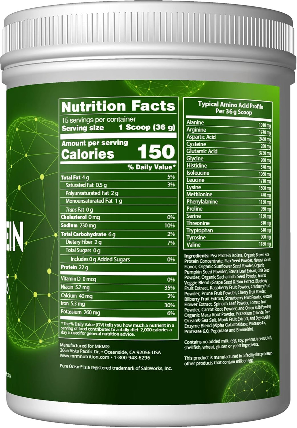 Mrm Nutrition Veggie Protein With Superfoods | Vanilla Flavored | 22G Complete Protein | Over 8.8G Essential Amino Acids | 13 Superfoods | With Omega 3S And Omega6S | Keto Friendly | 30 Servings