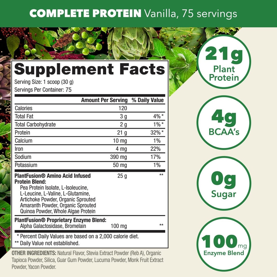 Plantfusion Complete Vegan Protein Powder - Plant Based Protein Powder With Bcaas, Digestive Enzymes And Pea Protein - Keto, Gluten Free, Soy Free, Non-Dairy, No Sugar, Non-Gmo - Vanilla Bean 5Lb Bulk