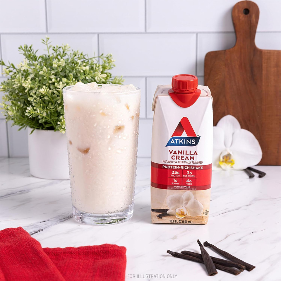 Atkins Vanilla Cream Meal Size Protein Shake, 23G Protein, Low Glycemic, 3G Carb, 1G Sugar, Keto Friendly