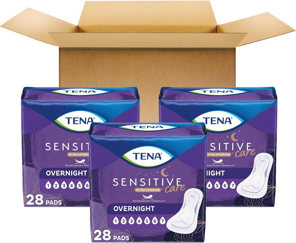 Tena Incontinence Pads, Bladder Control & Postpartum For Women, Overnight Absorbency, Extra Coverage, Intimates - 84 Count