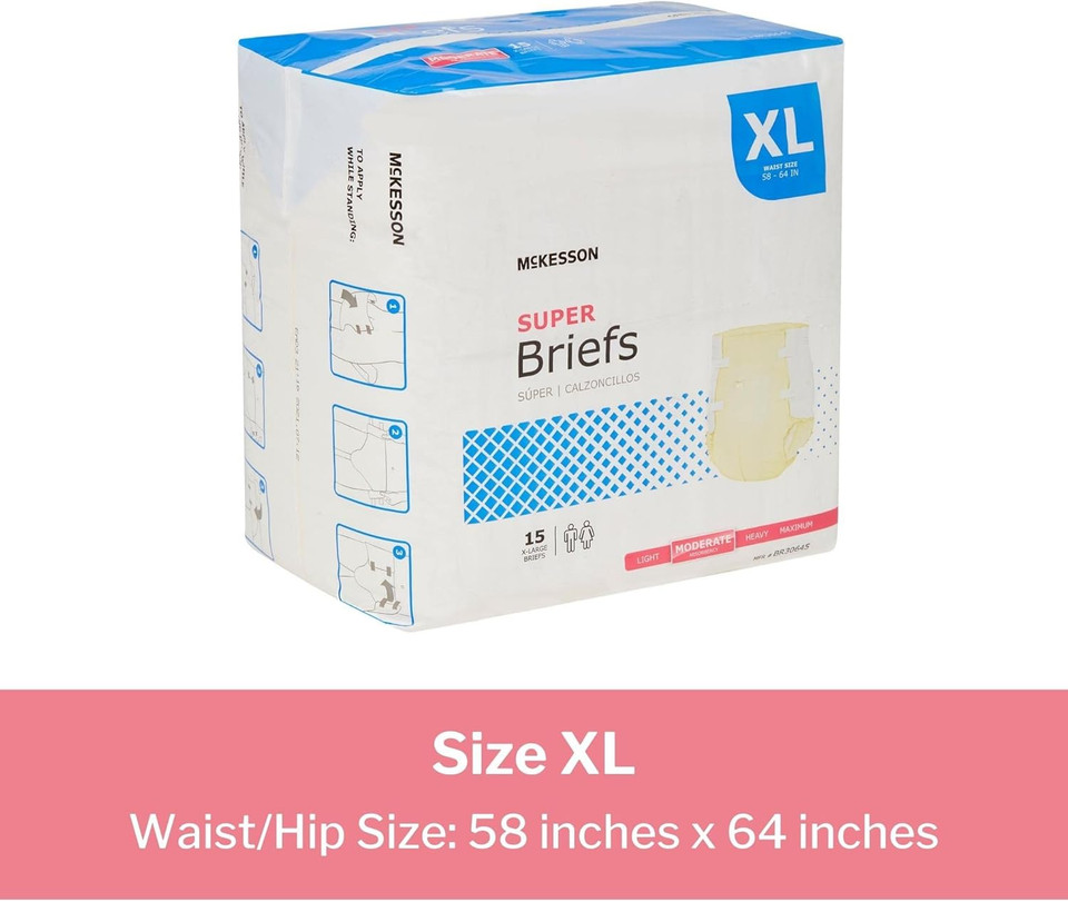 Mckesson Super Briefs, Incontinence, Moderate Absorbency, Xl, 15 Count, 1 Pack