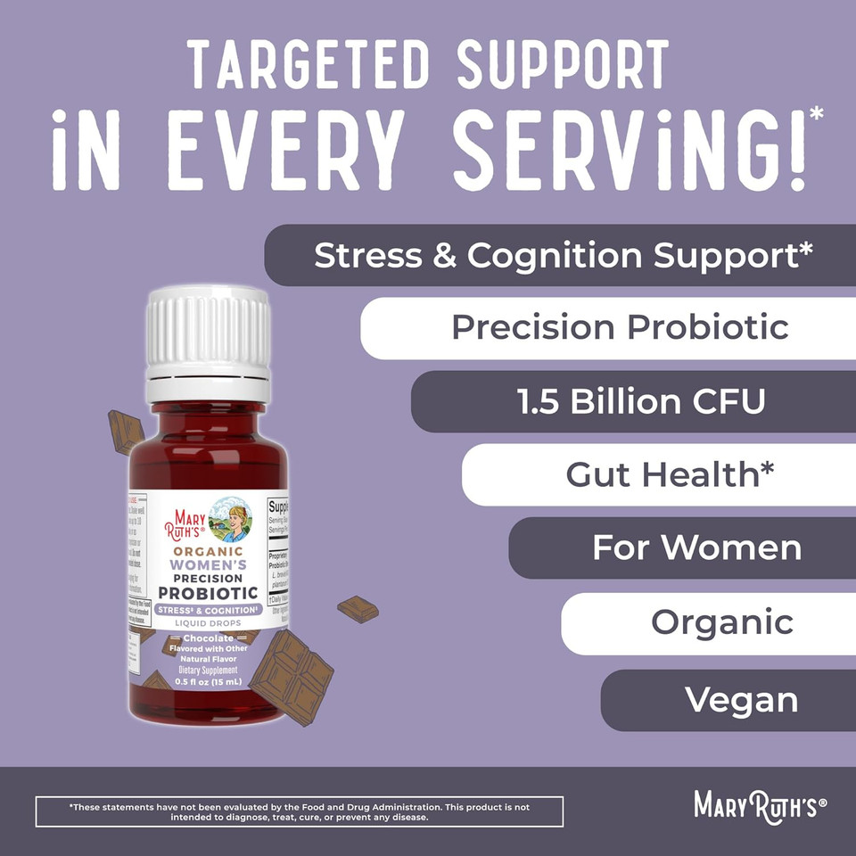 Usda Organic Stress & Cognition Probiotics For Women By Maryruth'S | Focus Supplement | Support Calm | Stress Relief Supplement | Womens Probiotic | Gut Health For Women | Vegan | 30 Servings