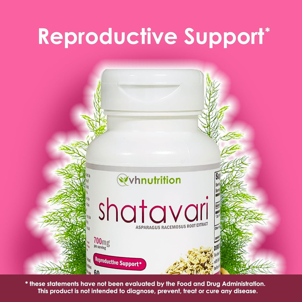 Vh Nutrition Shatavari | Shatavari Capsules | 700Mg Asparagus Racemosus Extract | Female Vitality* & Rejuvenation* | Natural Estrogen Balance* | 60 Capsules