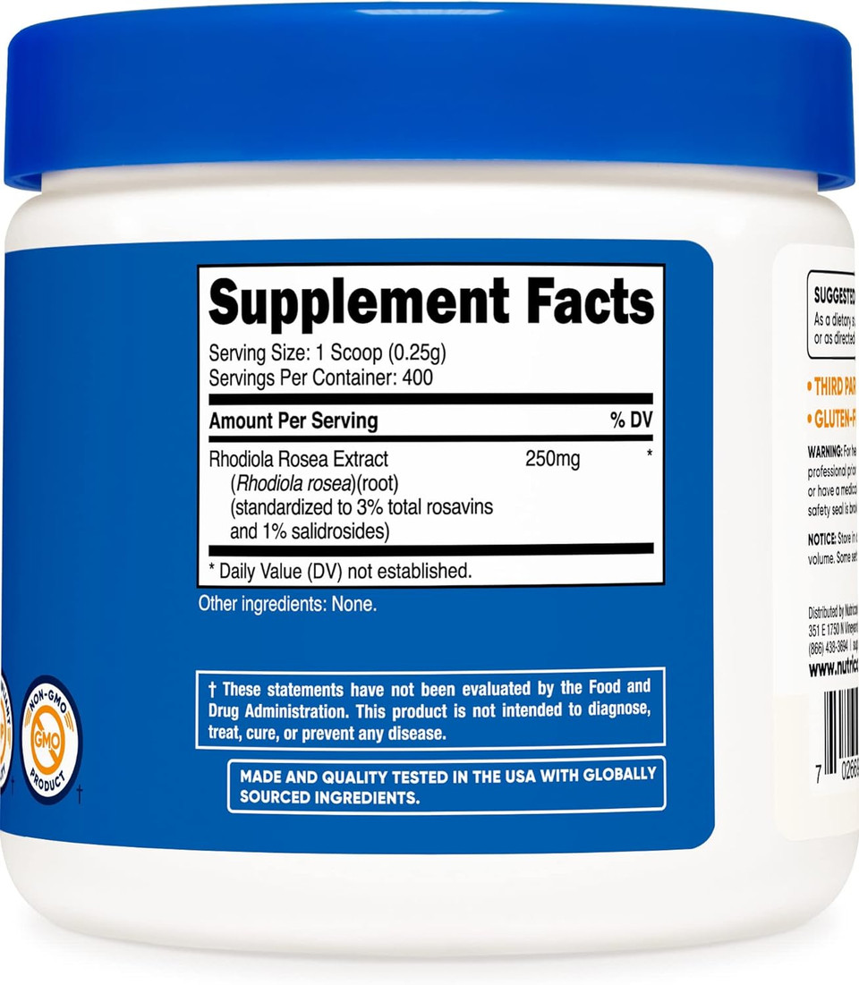 Nutricost Rhodiola Rosea Powder 100 Grams - Pure Powder, Gluten Free And Non-Gmo