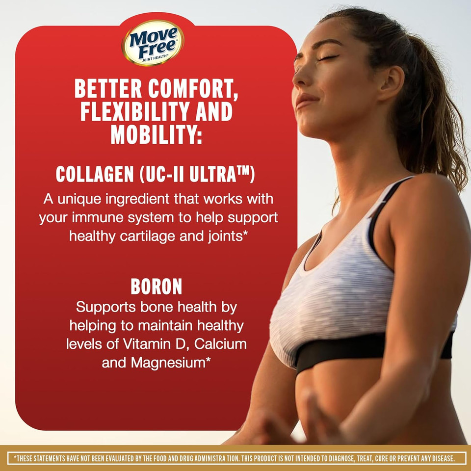 Move Free Ultra Triple Action Joint Support Supplement - Type Ii Collagen Boron & Hyaluronic Acid - Supports Joint Comfort, Cartiliage & Bones In 1 Tiny Pill Per Day, 64 Tablets (64 Servings)