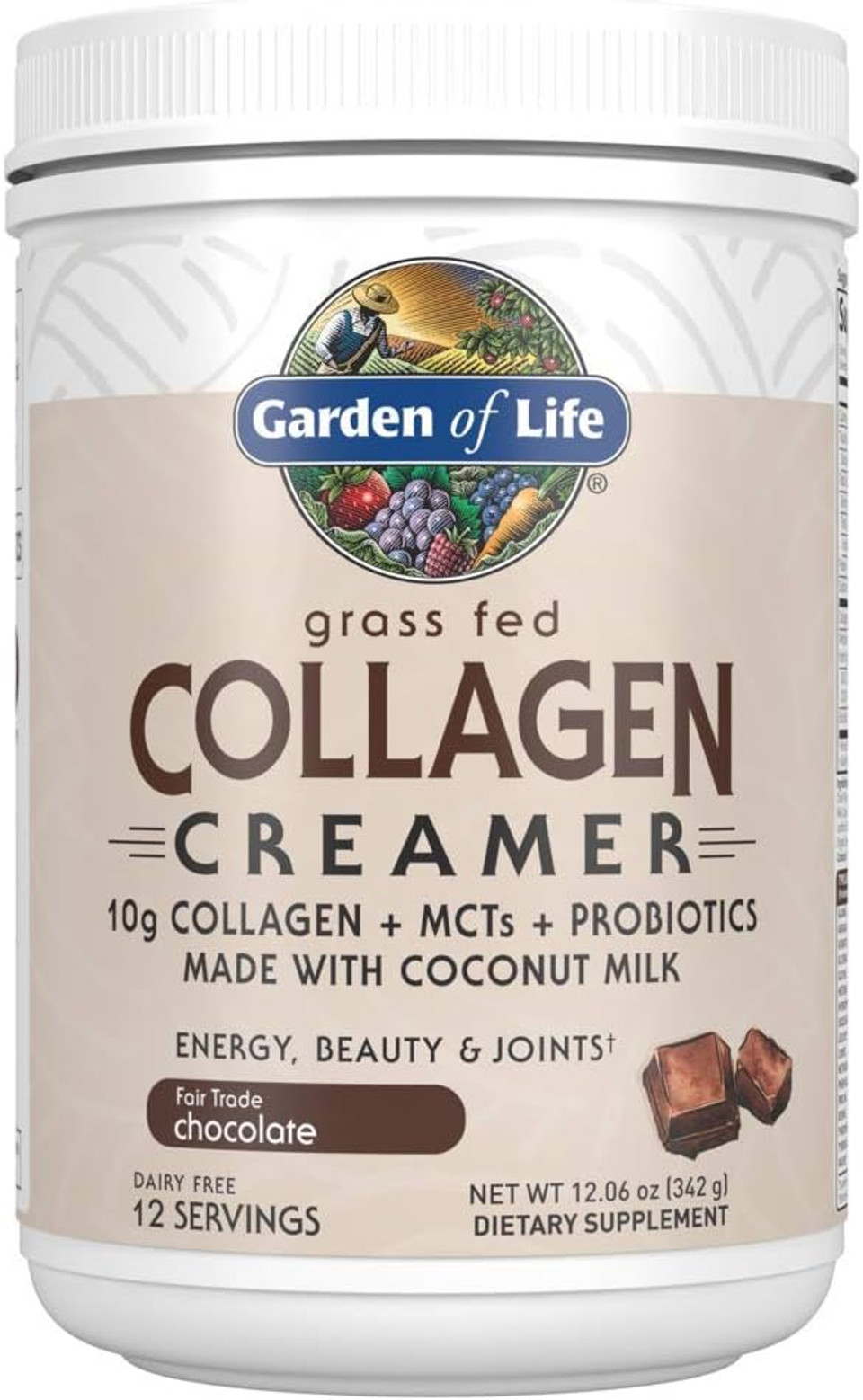 Garden Of Life Grass Fed Collagen Creamer Powder - Chocolate, 12 Servings, Collagen Powder For Coffee Energy Beauty Joints, Collagen Peptides Powder, Coconut Mcts, Keto Collagen Protein Supplements