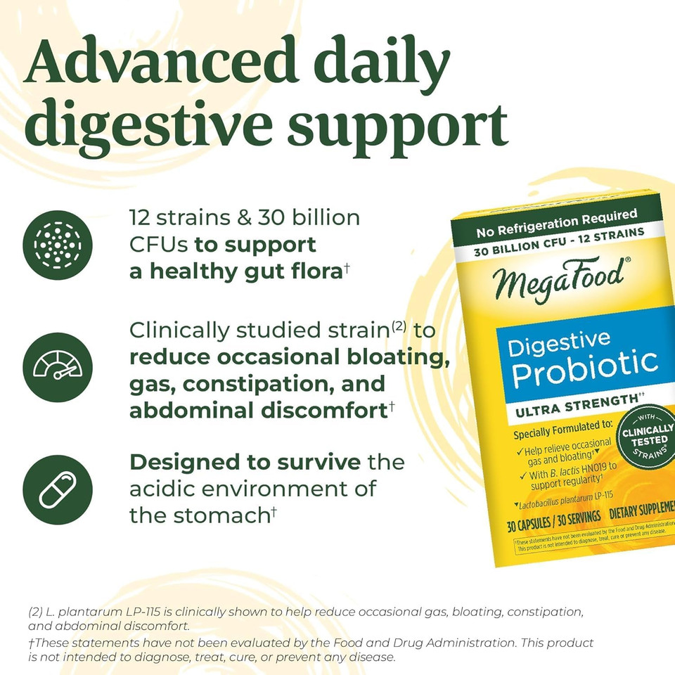 Megafood Digestive Probiotic - 12 Strain Vegetarian Probiotics For Women & Men, 30 Billion Cfus, Support Gut Health, Probiotics For Digestive Health Help Relieve Occasional Gas & Bloating, 30 Capsules Megafood Digestive Probiotic - 12 Strain Vegetarian Probiotics For Women & Men, 30 Billion Cfus, Support Gut Health, Probiotics For Digestive Health Help Relieve Occasional Gas & Bloating, 30 Capsules