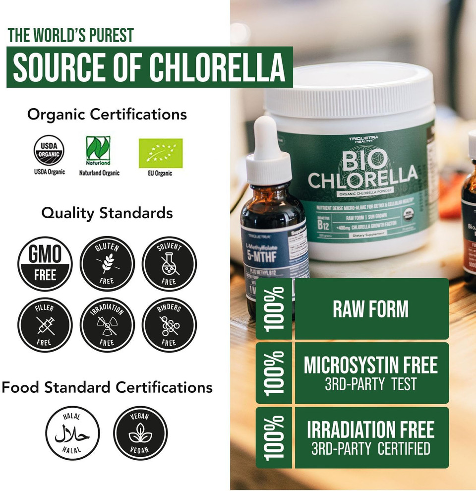 Organic Chlorella Powder - 3 Organic Certifications, Raw Form & Sun Grown - Guaranteed Best Source Of Chlorella, Maximum Nutrient & Cgf Levels (Chlorella Growth Factor) - 75 Servings (225 Gr)