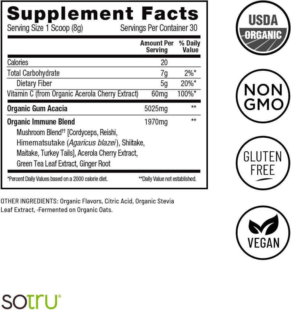 Mushrooms Drink Mix, Citrus Flavor - 8.47 Oz. - Cordyceps, Reishi, Agaricus Blazei, Shiitake, Maitake & Turkey Tail - Certified Organic, Non-Gmo, Vegan, Gluten Free - 30 Servings